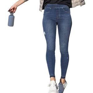 Spanx XS Extra Small Distressed Denim High Rise Elastic Waist Jeggings Jeans